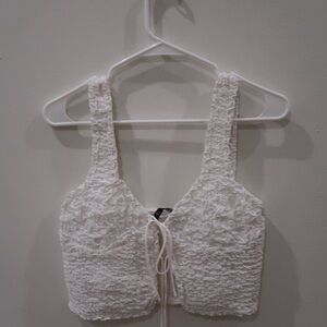 Zara White Textured Crop Top